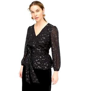 J Crew Tie-waist V-neck Top In Metallic Dot Jacquard. Size Large. EUC!